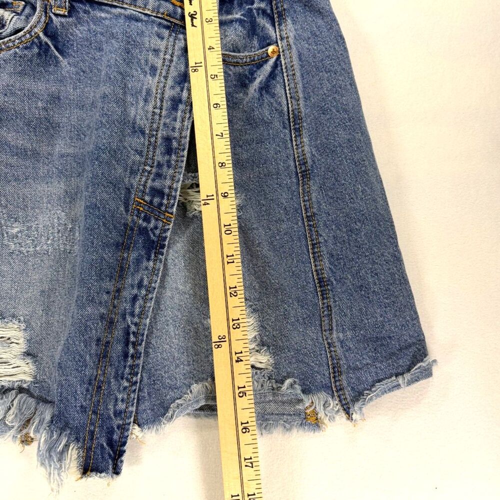 Free People Parker Asymmetrical Wrap Distressed Denim Mini Skirt 25 Summer Boho - Picture 5 of 5